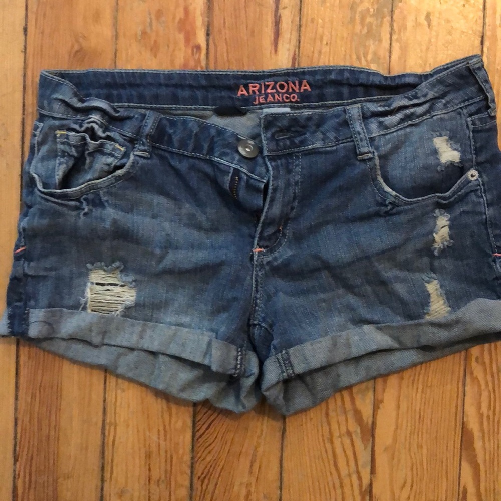 Distressed jean shorts